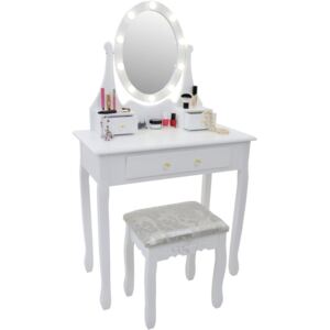 FunFit Toaletní stolek, zrcadlo, taboret LED osvětlení 2784