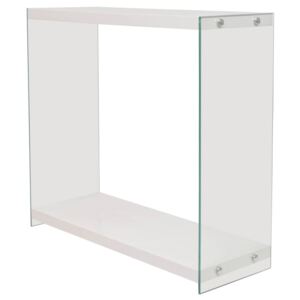 Konzolový stolek, deska ze skla, MDF, vysoký lesk, bílý