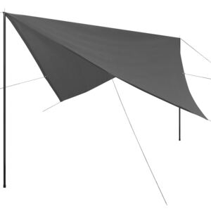 Plachta proti slunci s tyčemi, HDPE, čtvercová, 3x3 m, antracit