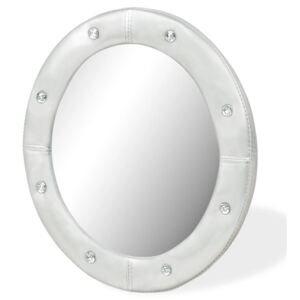 Nástěnné zrcadlo z umělé kůže 60 cm lesklé stříbrné