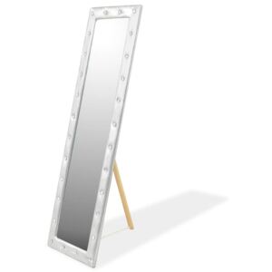 Stojací zrcadlo umělá kůže 45 x 150 cm lesklé stříbrné