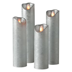 Válcová svíčka Shine LED, 4ks, Ø 5 cm, stříbrná