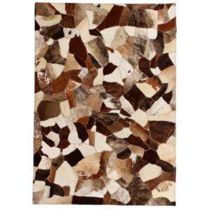 Koberec patchwork pravá kůže 120 x 170 cm hnědo-bílý