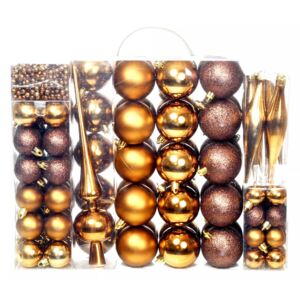 Sada vánočních baněk 113 kusů 6 cm hnědá/bronzová/zlatá