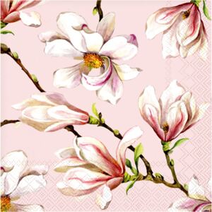 Servírovací papírové ubrousky 20 ks CEDON (Barva - růžové s květy Magnólie)