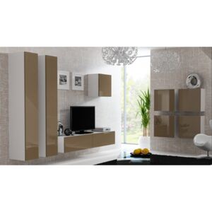 Obývací stěna VIGO 24, bílá/latte (Moderní bezúchytová obývací stěna se)