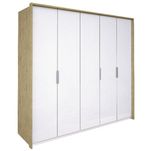 Pětidveřová šatní skříň TOSKANIA bez zrcadla, 230x213,2x60, bílá lesk/dub San Marino