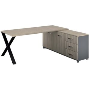 Rohový kancelářský psací stůl ALFA X, skříňka vpravo, 1800 x 800 mm, dub přírodní