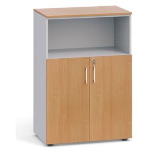 Kancelářská skříň kombinovaná, 1087x800x420 mm, šedá / buk