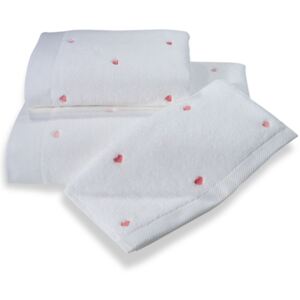 Dárkové balení ručníků a osušek MICRO LOVE Bílá / růžové srdíčka, 500 gr / m², Česaná prémiová bavlna 100% MICRO