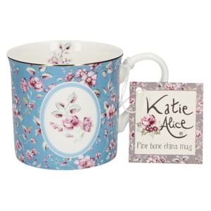 Katie Alice - porcelánový hrnek Teal Ditsy 300 ml (Krásný hrnek s jemným ouškem v modrozeleném designu s růžovými květy. Jemný zlatý lem kolem šálku dodává nádech luxusu.)