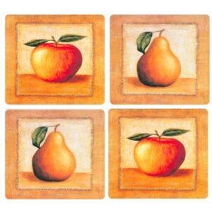 Korkové prostírání set 4ks 10,5 x 10,5 cm, jablka a hrušky na stole