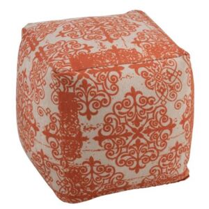 Oranžový hranatý puf Baroque s ornamenty - 50*50*50 cm