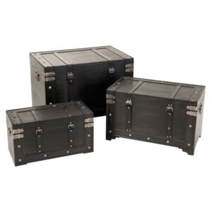 Set 3ks černých dřevěných kufrů Retro - 75*47*52 cm