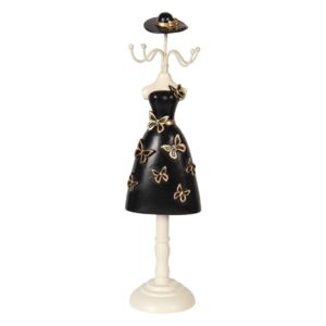 Stojánek na šperky v designu černých šatů s motýly Robe - 9*8*34 cm