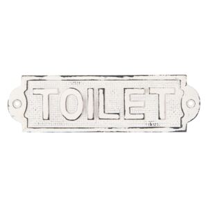 Bílá kovová cedulka s patinou Toilet - 18*5 cm