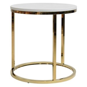 Bílý odkládací stolek FormWood Villa 50 cm s lesklou zlatou podnoží