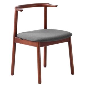 Nordic Design Hnědá dřevěná jídelní židle Kube s šedým čalouněným sedákem