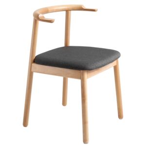 Nordic Design Přírodní dřevěná jídelní židle Kube s šedým čalouněným sedákem