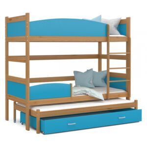 Patrová postel TWIST pro 3 osoby s úložným prostorem (Olše), Modrá