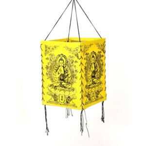 Sanu Babu Stínidlo, čtyřboké žluté se zlato-černým potiskem Buddhy, 18x25cm