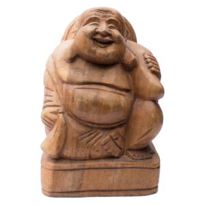 Smějící se Buddha - dřevěná socha Feng shui B4