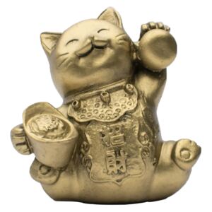 Maneki neko - bronzová mávající kočička velká s miskou - feng shui