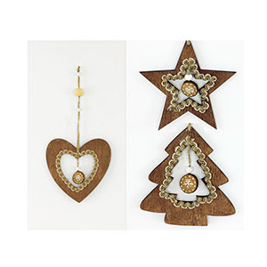 Autronic Srdíčko nebo hvězdička nebo stromeček, dřevěná dekorace na zavěšení, cena za 1 kus