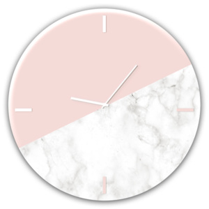 Skleněné nástěnné hodiny - Styler Pink Marble, Ø 30 cm
