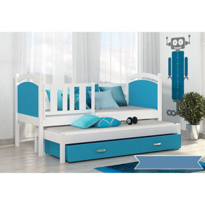 Dětská postel DOBBY P2 color + matrace + rošt ZDARMA, 184x80, bílá/modrá