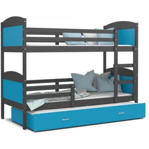Dětská patrová postel MATYAS 3 190x80 šedá modrá Výprodej