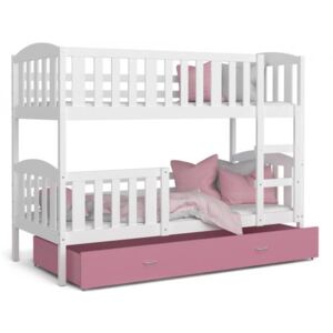 Dětská patrová postel KUBU 200x90 cm bílá růžová Výprodej