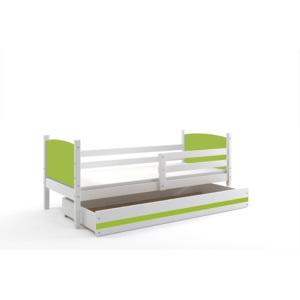 Dětská postel BRENEN + matrace + rošt ZDARMA, 80x190, bílý, zelená
