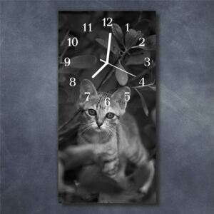 E-shop24, 60x30 cm, Hnn55876222 Nástěnné hodiny obrazové na skle - Kočka I