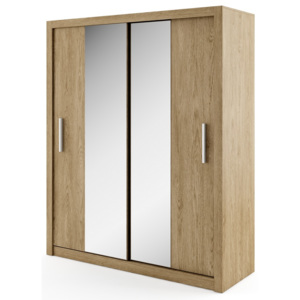 Šatní skříň s posuvnými dveřmi v dekoru dub shetland se zrcadlem typ 03 KN343