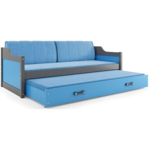 Dětská postel s přistýlkou DAVID 80x190 cm, grafitová/modrá Pěnová matrace