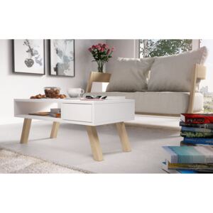 Konferenční stolek Donti, Barva: bílá / bílá + bukové dřevo