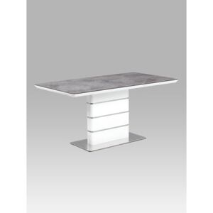 Autronic - Jídelní stůl 160x90, šedé sklo, bílý vysoký lesk MDF, broušený nerez - HT-450 GREY