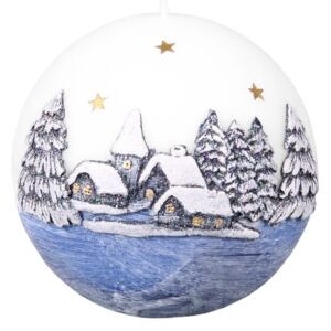 Ceramicus Svíčka ZIMNÍ SEN KOULE DIODA vánoční bílo modrá d10 cm