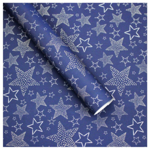 Vánoční balicí papír modrý s hvězdičkami, role 70x200 cm
