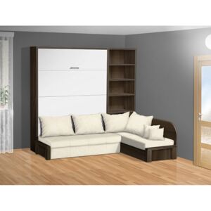Výklopná postel s pohovkou VS 3075P, 200x160cm barva lamina: ořech 729/bílá, nosnost postele: standartní nosnost, barva pohovky: nubuk 126 béžová