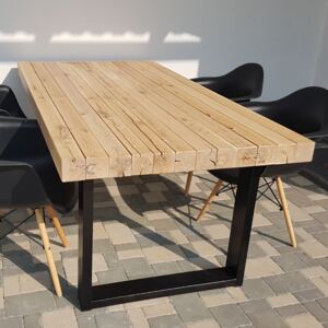 KULHÁNEK nábytek Zahradní stůl z dubových trámů a oceli Odstín podnože: černá s jemnou strukturou - JS RAL 9005
