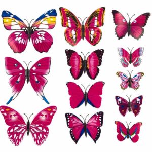 3D motýlci dekorace / samolepky sada 12ks - pestrobarevná