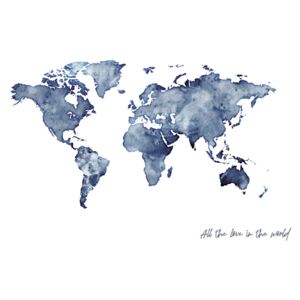 Ilustrace Worldmap blue watercolor, Finlay & Noa