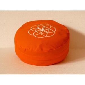 S radostí - vlastní výroba Meditační polštář s bílým květem života - oranžový Velikost: ∅30 x v12 cm
