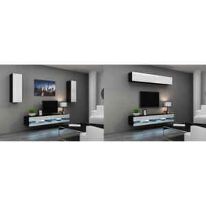 Luxusní obývací stěna VIGO NEW sestava 10 Barevné provedení VIGO: Černá / Bílý lesk, LED osvětlení: Modré +699Kč