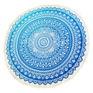 Plážová osuška Mandala, multifunkční 2v1, modrá, 150 cm