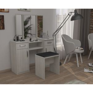Moderní sestava taburet + toaletní stolek se 3 zrcadly Dub bílý Monako