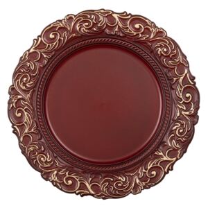 Cihlově červeno zlatý dekorativní plastový talíř - Ø 33*2 cm