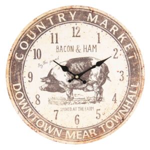Vintage nástěnné hodiny s patinou Bacon Ham - Ø 34*3 cm / 1*AA